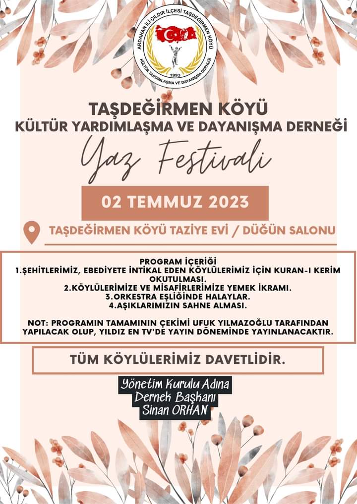 Taşdeğirmen Köyü Derneği, yaz festivalinde buluşacak