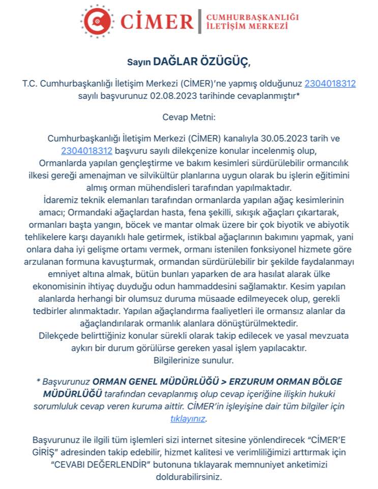 CİMER'den Sarıkamış'taki orman kesimine cevap var