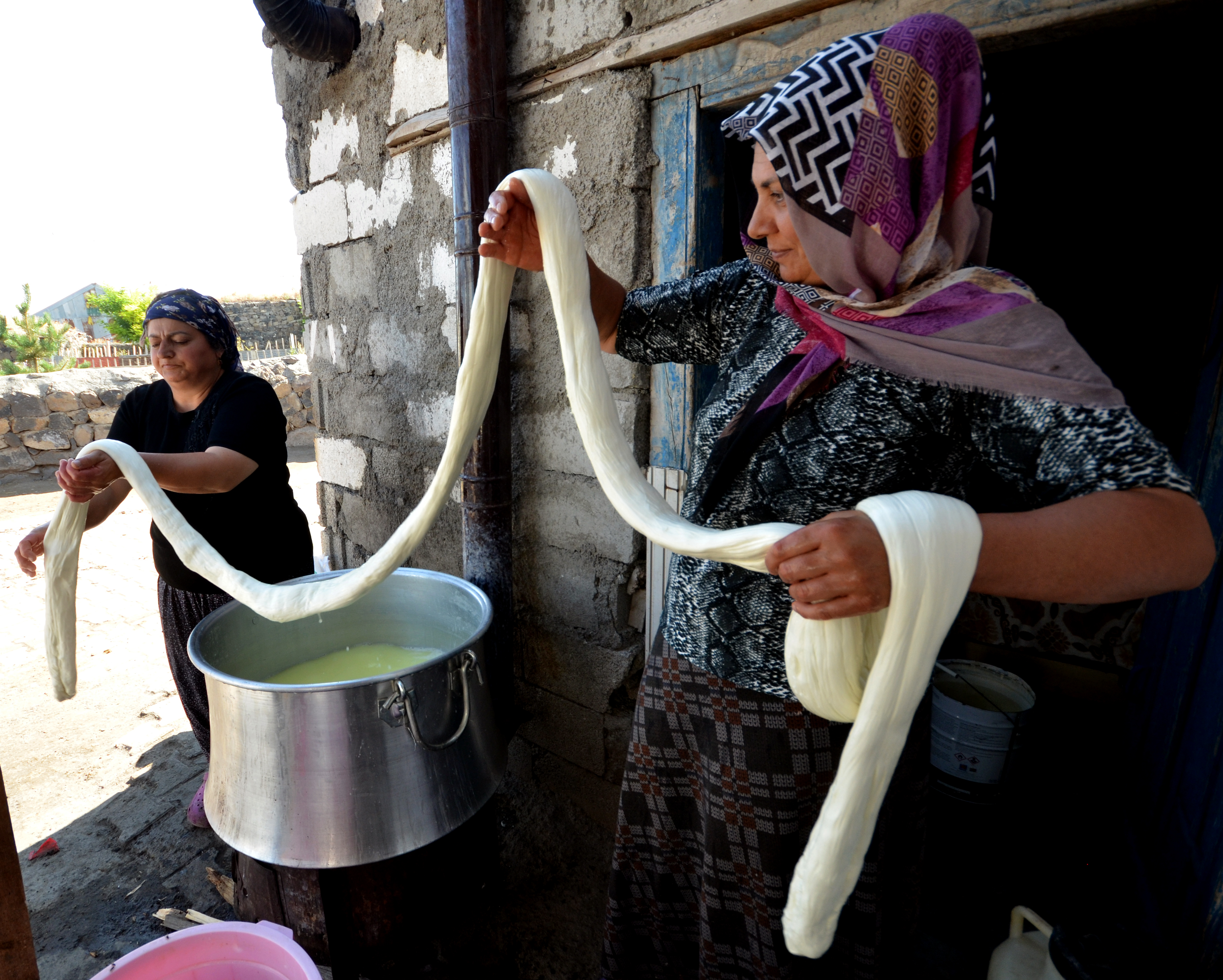 Kars'ın köylerindeki kadınlar "çeçil peyniri" üretimine başladı