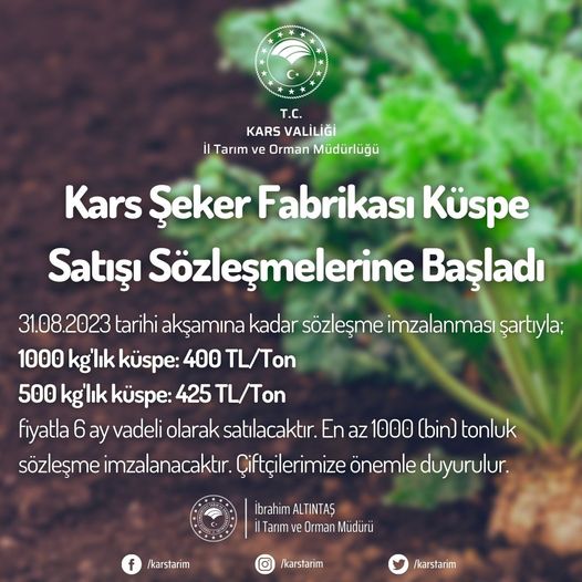 Kars Şeker Fabrikası küspe satışı sözleşmelerine başladı