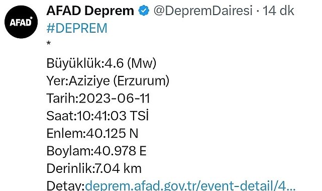 Erzurum 4,6 ile sallandı