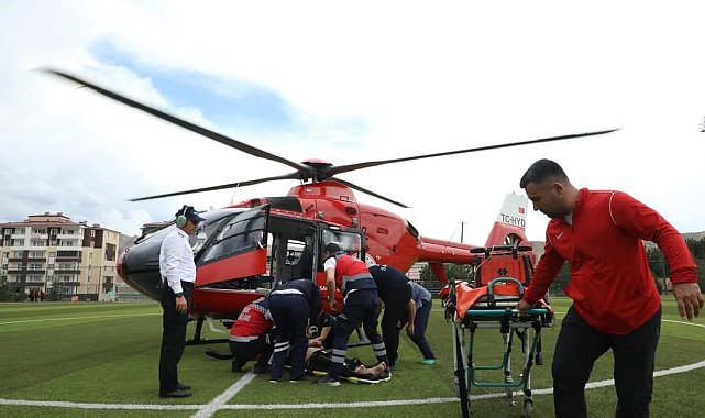 Tansiyon hastası yaşlı hasta hava ambulansı ile hastaneye getirildi