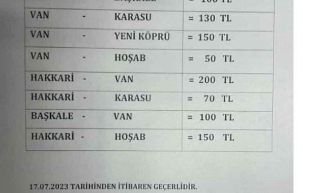 Hakkari'de yolcu minibüslerine zam