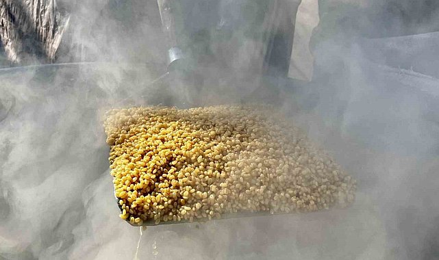 Ağrı'da dev kazanlarda kışlık bulgurlar kaynatıldı
