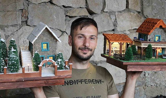 Doğada topladığı malzemelerden maket yapıyor, siparişlere yetişemiyor