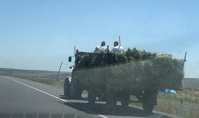 Kars'ta traktör römorkunda tehlikeli yolculuk