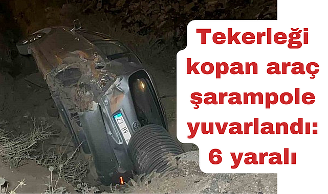 Tekerleği kopan araç şarampole yuvarlandı: 6 yaralı