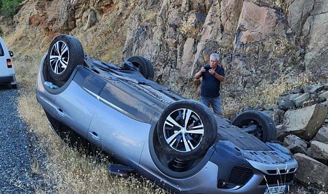 Yola çıkan yılanı ezmemek için direksiyonu kırdı, aracı takla attı