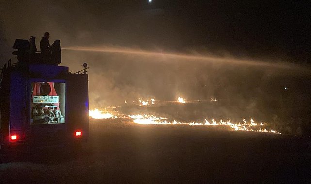 Otluk arazide çıkan yangın geceyi aydınlattı