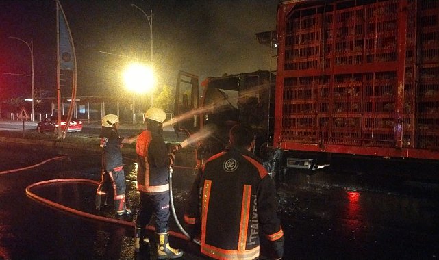 Tavuk yüklü tırda korkutan yangın