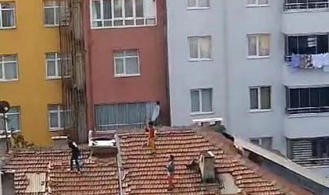 Güvercin yakalamak için çatıya çıkan çocukların tehlikeli oyunu