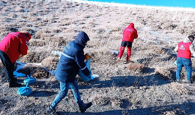 Nemrut Kalderası'ndaki yaban hayvanları için yem bırakıldı