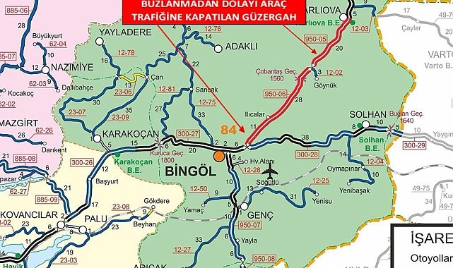 Bingöl-Erzurum karayolu buzlanma nedeniyle araç trafiğine kapatıldı