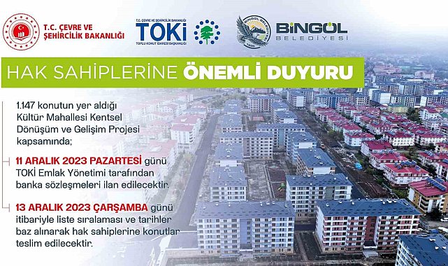 Bingöl'de kentsel dönüşümde teslimat süreci başladı