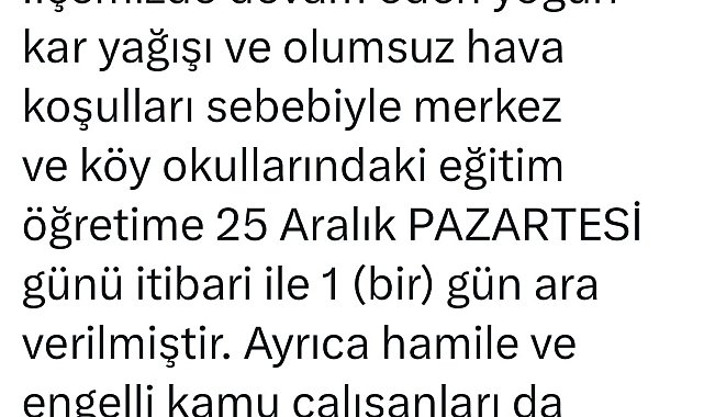 Bingöl'ün 4 ilçesinde taşımalı eğitime ara verildi