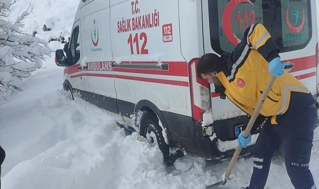 Bitlis'te hasta almaya giden ambulans yolda mahsur kaldı