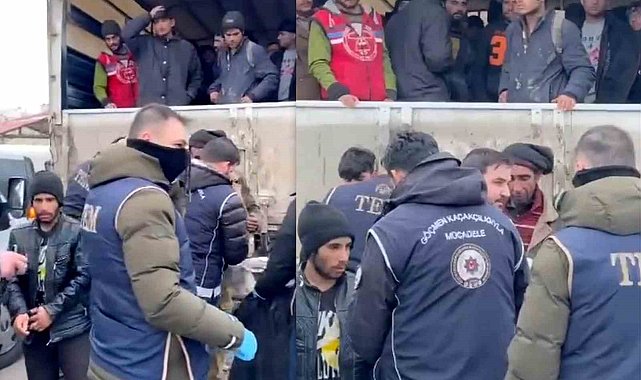Erzincan'da kamyon kasasında 99 kaçak göçmen yakalandı