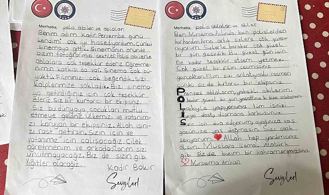 Sinema etkinliğine katılan öğrencilerden polislere teşekkür mektubu