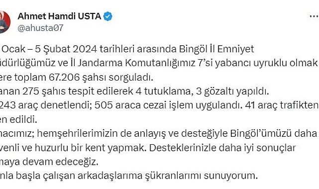 Bingöl'de 67 bin şahıs sorgulandı aranan 4 şüpheli tutuklandı