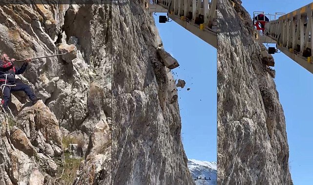 İtfaiye ekibi tehlikeli kayaları indirdi