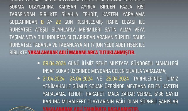 Bingöl Asayiş Şube Müdürlüğü, Nisan ayı faaliyetlerini açıkladı