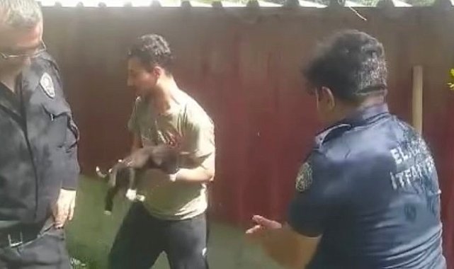 Elazığ'da kuyuya düşen yavru köpeği itfaiye kurtardı