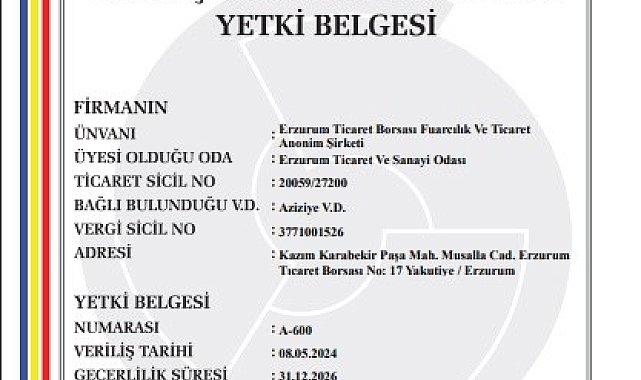 Erzurum'un ilk fuarcılık şirketi Erzurum Ticaret Borsası tarafından kuruldu