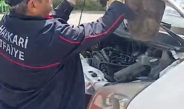 Hakkari'de minibüsün motor kaputuna giren yılanı itfaiye ekipleri çıkardı