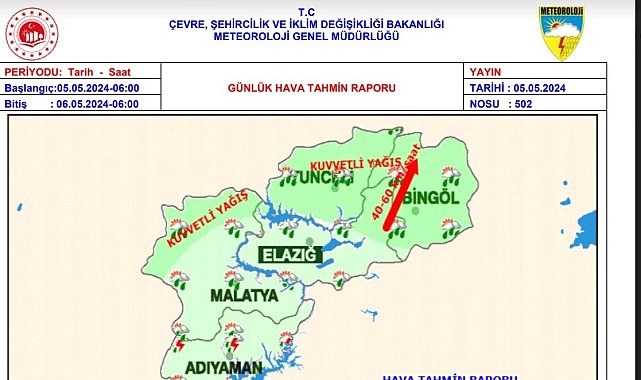 Tunceli için kuvvetli yağış uyarısı