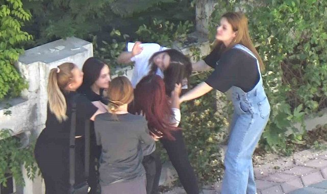 Elazığ'da kızlar saç saça baş başa birbirine girdi, erkekler izledi