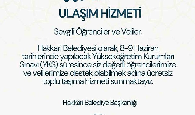 Hakkari Belediyesi'den YKS'ye özel ücretsiz ulaşım hizmeti