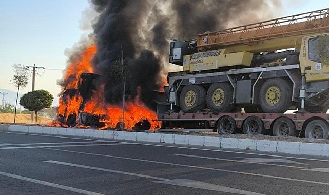 Elazığ'da iş makinesi yüklü tır, alev topuna döndü