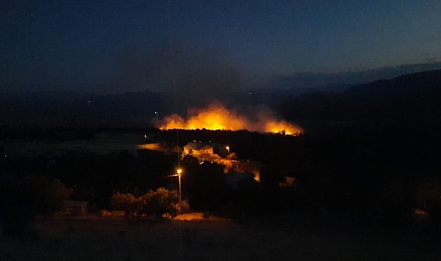 Altıntaş köyünde çıkan örtü yangını Anagold çalışanlarının da müdahalesiyle söndürüldü