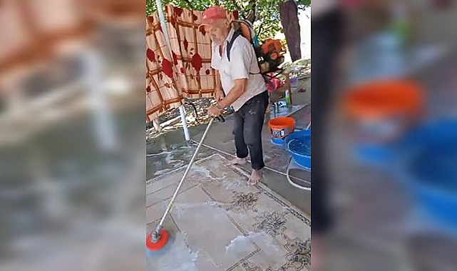 Ot biçme makinesini halı yıkama makinesine çevirdi