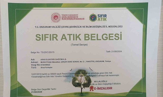 Aras EDAŞ sürdürülebilirlik çalışmaları kapsamında 'Sıfır atık belgesi'ni aldı