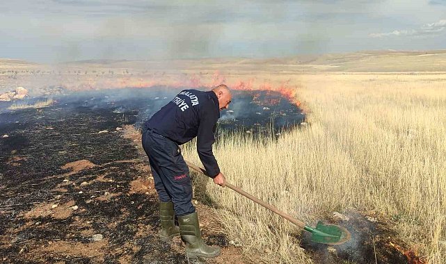 Darende'de 2 bin dekar arazide anız yangını