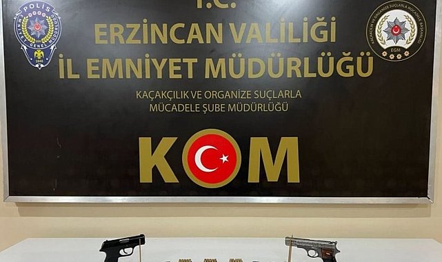 Erzincan'da 2 adet ruhsatsız tabanca ve fişekler ele geçirildi