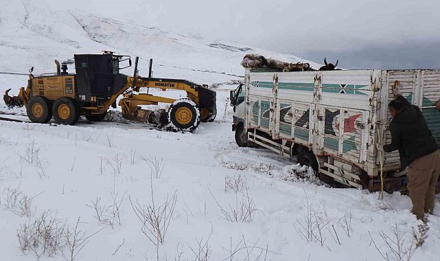 Iğdır'da kar yağışı sonrası mahsur kalan köylüler hayvanlarıyla kurtarıldı