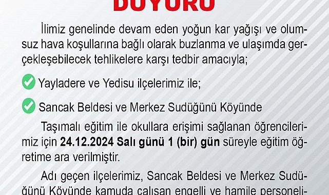 Bingöl'ün iki ilçesinde taşımalı eğitime 1 gün ara