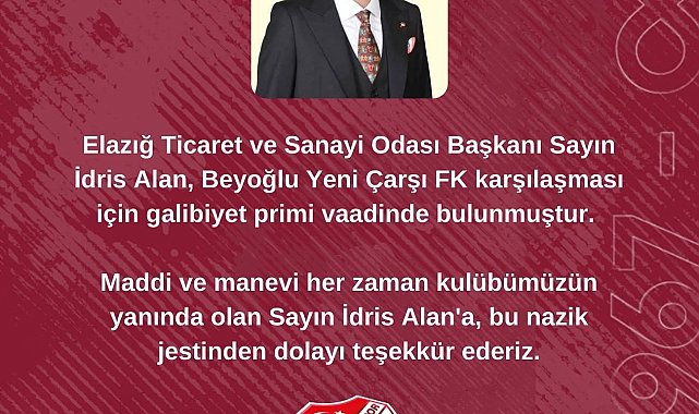 Elazığ TSO Başkanı Alan'dan Elazığspor'a prim sözü