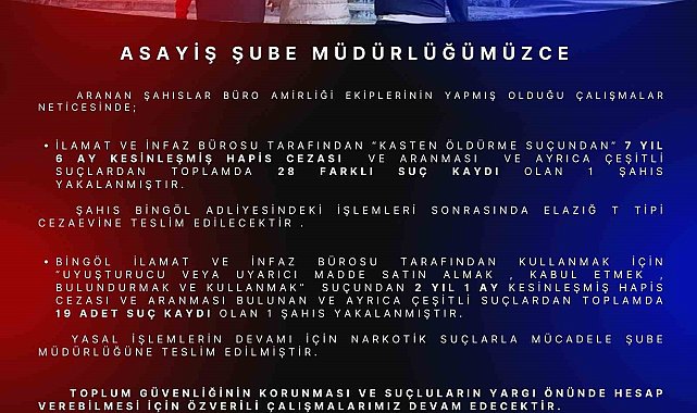 Bingöl'de haklarında kesinleşmiş hapis cezası bulunan 2 kişi yakalandı