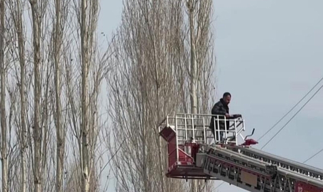 Düğünde uçurulan dron ağaçlara takılınca yardıma itfaiye ekipleri yetişti