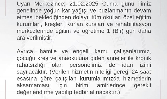 Ağrı'da eğitime 1 gün daha ara verildi