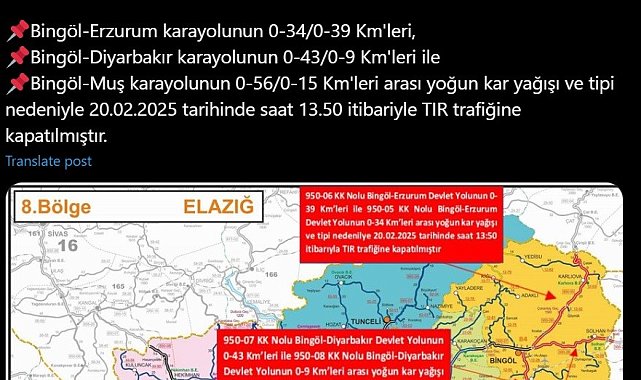 Bingöl'de kar ve soğuk hava etkisini artırdı: Tır trafiğine kısıtlama getirildi