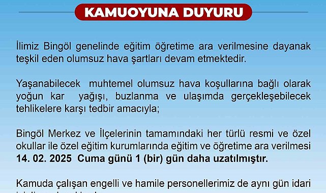 Bingöl'de okullara kar tatili