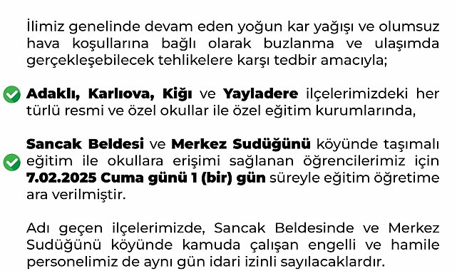 Bingöl'ün 4 ilçesinde eğitime kar engeli
