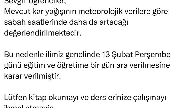 Elazığ'da eğitime 1 gün ara verildi