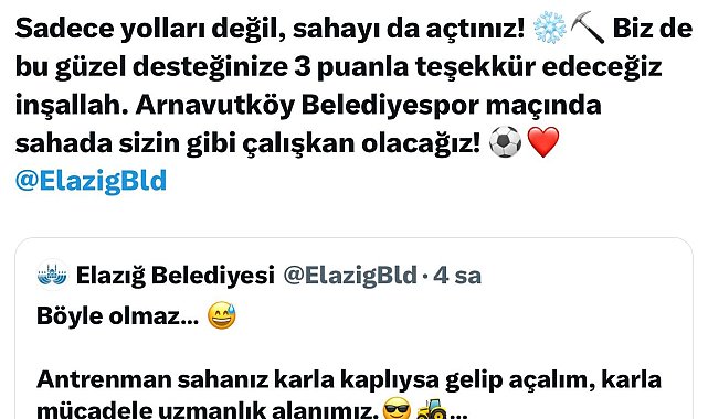 Elazığspor ve belediye arasındaki kar mizahı sosyal medyada ilgi gördü