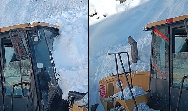 Hakkari'de iş makinesinin üzerine çığ düştü: Operatör yara almadan kurtuldu