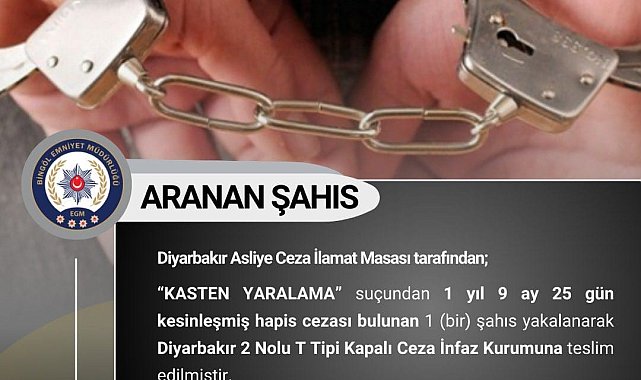 Bingöl'de kesinleşmiş hapis cezası bulunan zanlı yakalandı